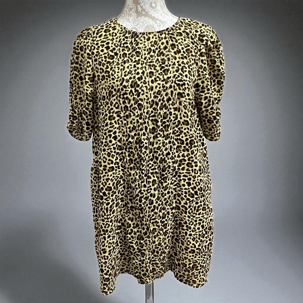 Umgee USA Leopard Print Tunic Dress Women’s Small Short Sleeve Pockets Rayon